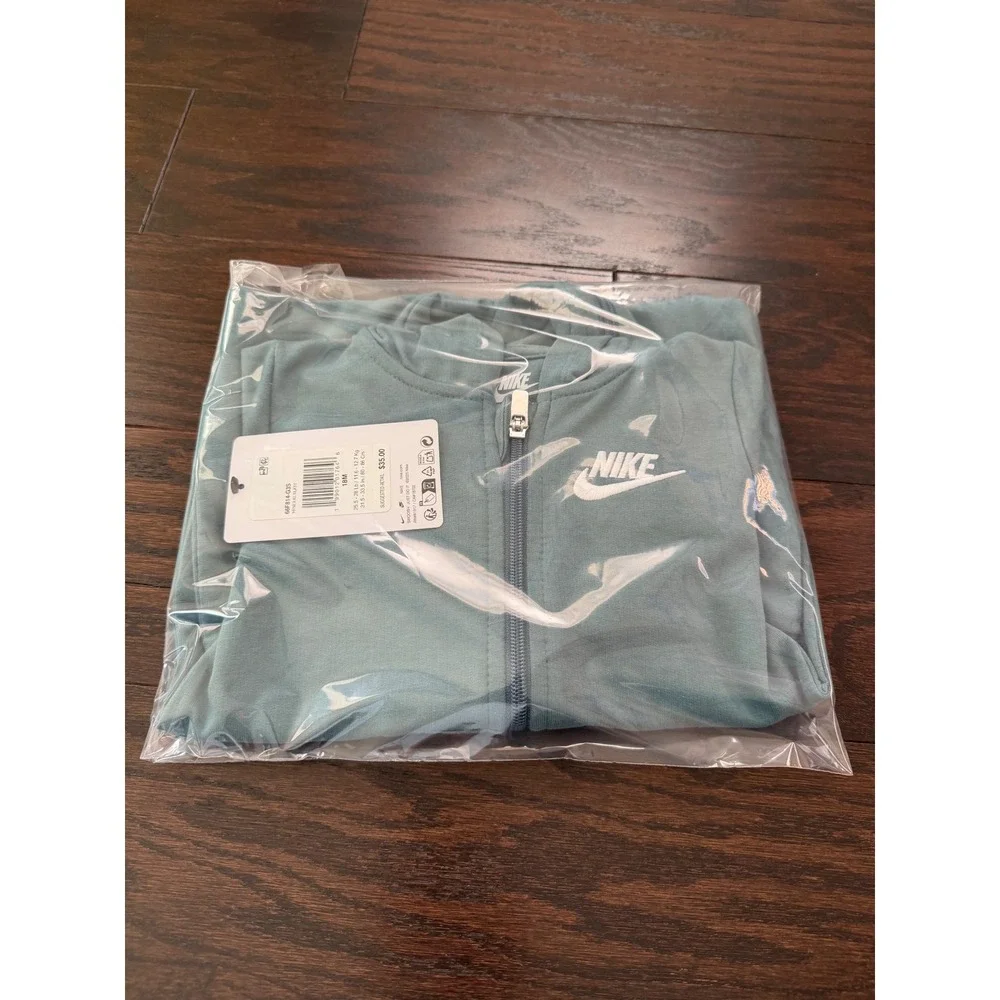 Nike Baby Mineral Slate Green Hooded Full Zip Coverall Romper 18M 66F814-G3S